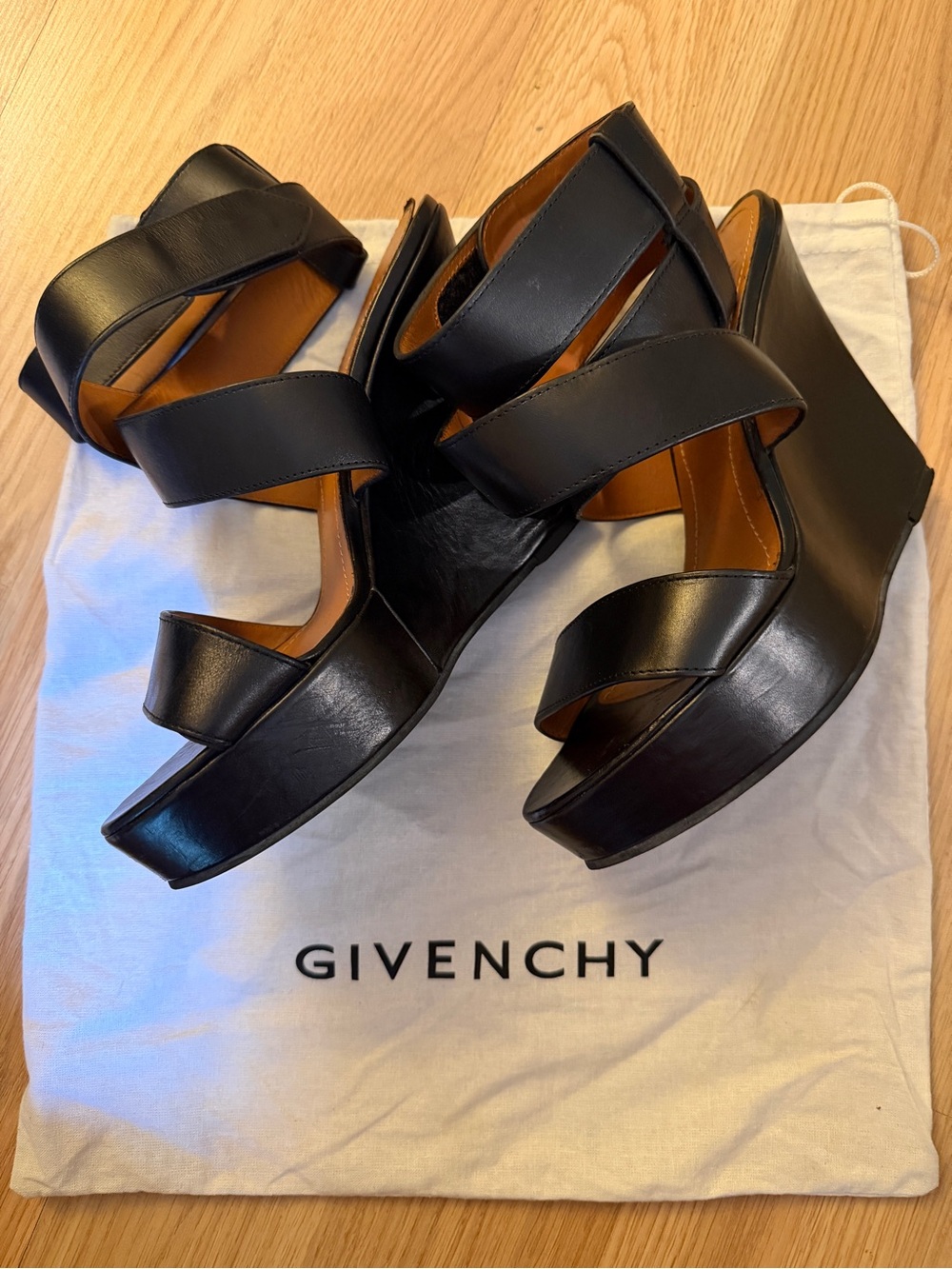 Givenchy black leather platform wedge sandal size 39